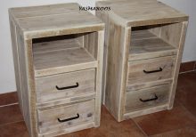 Nachtkastjes "Lotte" met dubbele lades en zwarte handgrepen